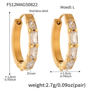 1 Pair Luxurious Circle Stainless Steel Gold Color Zircon Women's Hoop Earrings h5 