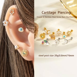 1 Piece Heart Copper Gold Color Zircon Piercing Earring h5 Picture4