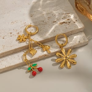 Romantic Flower Cherry Stainless Steel Gold Color Necklace Set h5 Picture5