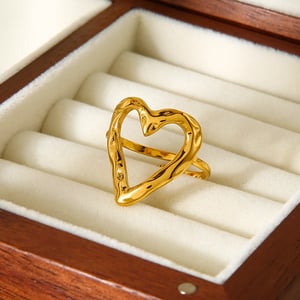 1 Piece Romantic  Simple Heart Stainless Steel  Gold Color Womn's Statement Rings h5 Picture4