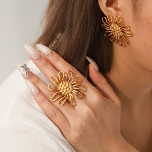 1 Stück einfache tägliche Sonnenblume Edelstahl Gold Farbe Damen Ring Sets h5 Bild5