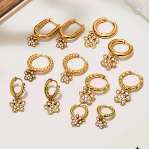 1 Pair Romantic Dog's Paw Stainless Steel Gold Color Zircon Women's Drop Earrings h5 Picture2