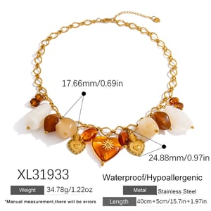 1 Piece Retro Heart Resin Beads  Pendant Necklace h5