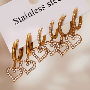 1 Pair Exquisite Heart Stainless Steel Gold Color Zircon Women's Drop Earrings h5 Picture5