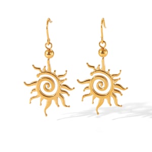 1 Pair Minimalist Sun Stainless Steel Gold Color Women's Dangle Earrings h5