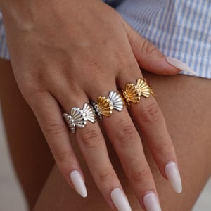 1 Piece Simple Casual Shell Stainless Steel   Gold Color Women’s Statement Rings h5 Picture7