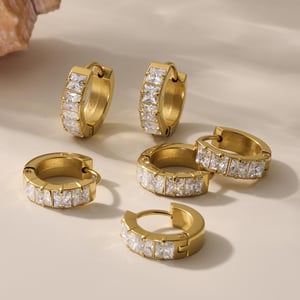 1 Pair Shinning Stainless Steel Gold Color Women's Hoop Earrings h5 Picture6