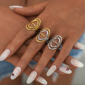 1 Stück lässige, unregelmäßig geformte Linien, Edelstahl, goldfarben, Statement-Ringe für Damen h5 Bild6