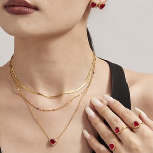 Luxurious Series Red Heart Zircon Stainless Steel Women's Jewelry Sets h5 Picture3