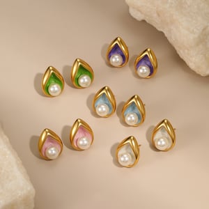 1 Pair  Elegant Droplet Stainless Steel  Gold Color Women's Stud Earrings h5 Picture2