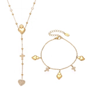 Romantic Series Heart Cross Stainless Steel Gold Color Women's Jewelry Sets h5 Picture9
