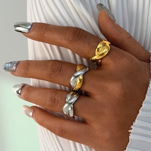 1 Stück Retro Unregelmäßige Form Edelstahl Gold Farbe Damen Statement Ringe h5 Bild2
