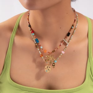 1 Piece Colorful Natural Stone Beads Stainless Steel Gold Color Women's Beaded Necklaces h5 Picture5