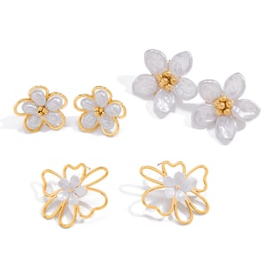 1 Pair Elegant Flower Stainless Steel Gold Color Shell Women's Stud Earrings h5 Picture4