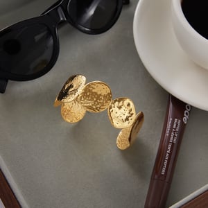 1 Piece Classic Circle Hammer Pattern Stainless Steel Gold Color Women's Cuff Bracelets h5 Picture6