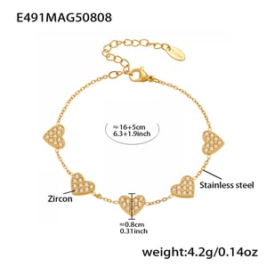 1 Piece Luxurious Butterfly Stainless Steel Gold Color Zircon Women's Chain Bracelets h5