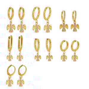1 Pair Classic Angel Stainless Steel Gold Color Zircon Women's Drop Earrings h5 Picture7