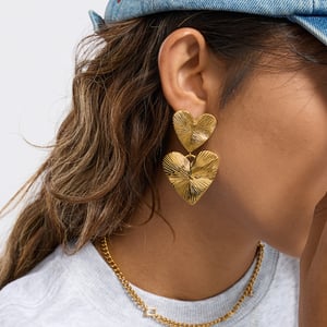 1 Pair Romantic Heart Stainless Steel Gold Color Women's Drop Earrings h5 Picture5