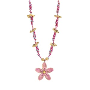 1 Stück Blume Handgewebtes Seil Edelstahl Goldfarben Damen Anhänger Halsketten h5 