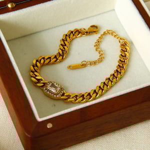 1 Piece Luxurious Classic Chain Rectangle Stainless Steel  Zircon Women's Chain Bracelets h5 Picture4