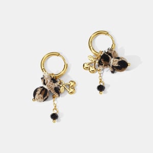 Leopard Fabric Cherry Stainless Steel Gold Color Drop Earrings h5 Picture2