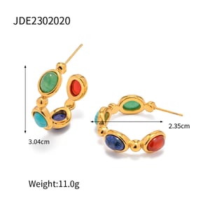 1 Pair Elegant Natural Stone Circle Stainless Steel Gold Color Women's Hoop Earrings h5 Picture2