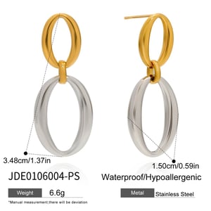 1 Pair Classic Double Circle Stainless Steel Gold Color Women's Drop Earrings h5 Picture2