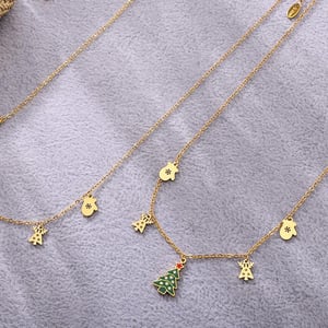 Christmas Tree Stainless Steel Gold Color Zircon Women's Pendant Necklaces h5 Picture6
