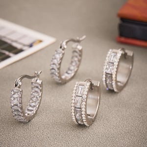 1 Pair Luxurious Stainless Steel Gold Color Zircon Women's Hoop Earrings h5 Picture5