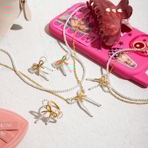 Romantic Series Bow Knot Stainless Steel Gold Color Women's Jewelry Sets h5 Picture5