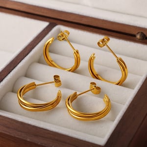 1 Pair Stainless Steel Gold Color Hoop Earrings h5 Picture2