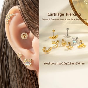 1 Piece Copper Gold Color Zircon Piercing Earring h5 Picture4