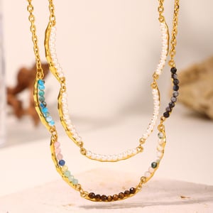 Unregelmäßige Form Edelstahl Gold Farbe Naturstein Damen Schmuck Sets h5 Bild2