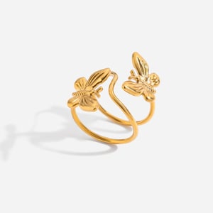 1 Piece Retro Shape Butterfly Stainless Steel Gold Color Natural Stone Statement Rings h5 