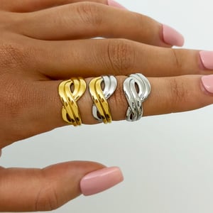1 Piece Modern Crossed Shape Stainless Steel Gold Color Statement Rings h5 Picture4