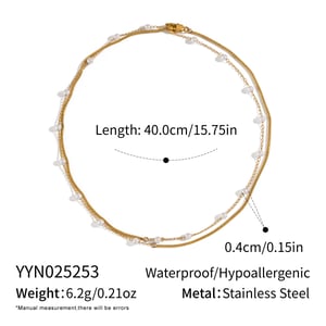 1 Piece Stainless Steel Gold Color Pearl Layered Necklace h5