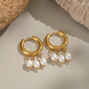 1 Pair Elegant Tassel Stainless Steel Gold Color Pearl Drop Earrings h5 Picture3