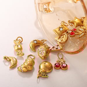 1 Piece Sweet Cherry Stainless Steel Gold Color DIY Pendant h5 Picture3