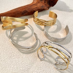 1 Piece Irregular Shape Stainless Steel  Gold Color Cuff Bracelet h5 Picture2