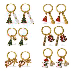 1 Pair Christmas Stainless Steel Gold Color Drop Earrings h5 Picture4