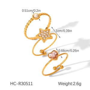Multi-layered Luxurious  Heart Star Stainless Steel   Zircon Women's Statement Rings h5 Picture2