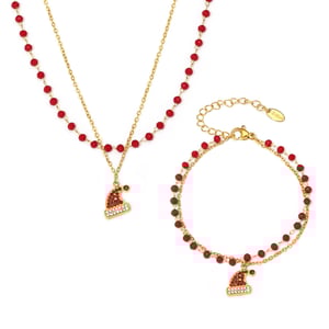 Santa Hat Stainless Steel Gold Color Zircon Women's Jewelry Sets h5 Picture2
