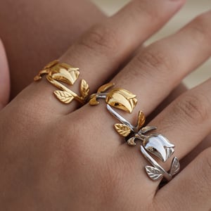 1 Piece Retro Flower Rose Stainless Steel  Gold Color Women‘s  Statement Rings h5 Picture8