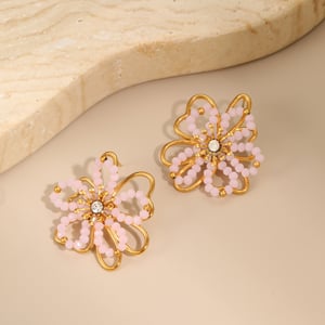 1 Pair Sweet Flower Stainless Steel  Gold Color  Women's Stud Earrings h5 Picture4