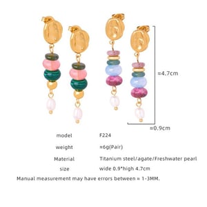 1 Pair Designable Natural Stone Beads Stainless Steel Gold Color Women's Drop Earrings h5 Picture7