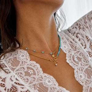 1 Piece Elegant Bow Knot Beads Stainless Steel Gold Color Women's Layered Necklaces h5 Picture4