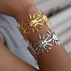 1 Piece Simple Series Retro Sun Stainless Steel  Gold Color  Women's Cuff Bracelets h5 Picture3