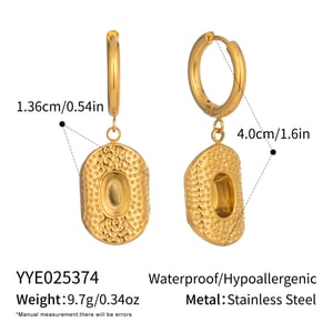 1 Pair Ethnic Hammer Pattern Stainless Steel Gold Color Drop Earrings h5