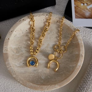 1 Stück luxuriöse blaue Harzkreis-Edelstahl-Goldfarbe Damen-Charm-Armbänder h5 Bild6
