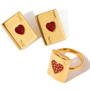 Romantic Heart Poker Stainless Steel Gold Color Women's Jewelry Sets h5 Picture6